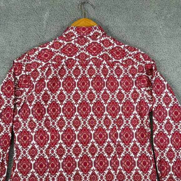 Lands' End No Iron Blouse Burgundy & White Paisley Supima Cotton Size 8 - Picture 4 of 11